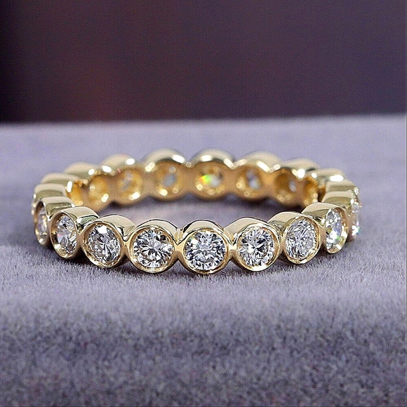 18K Yellow Gold Diamond Lab Grown Full Eternity 2.2mm Wedding Band Round Cut - Picture 4 of 8